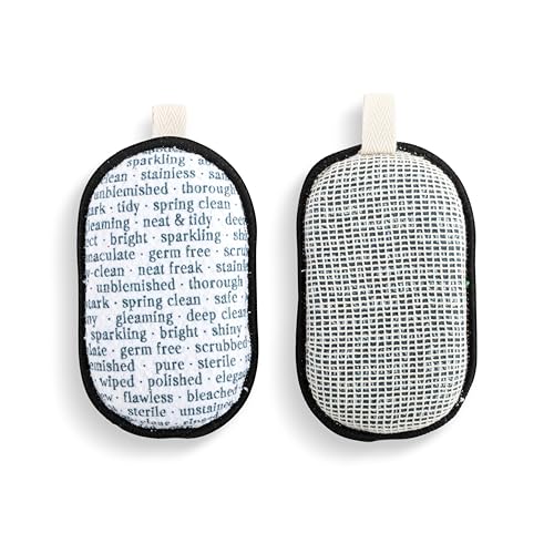 Image of Demdaco Absorbent Reversible Mesh Sponge, Dish Cleaning Supplies, 3 x 5 Inch Polyester, Typography - Pack of 2