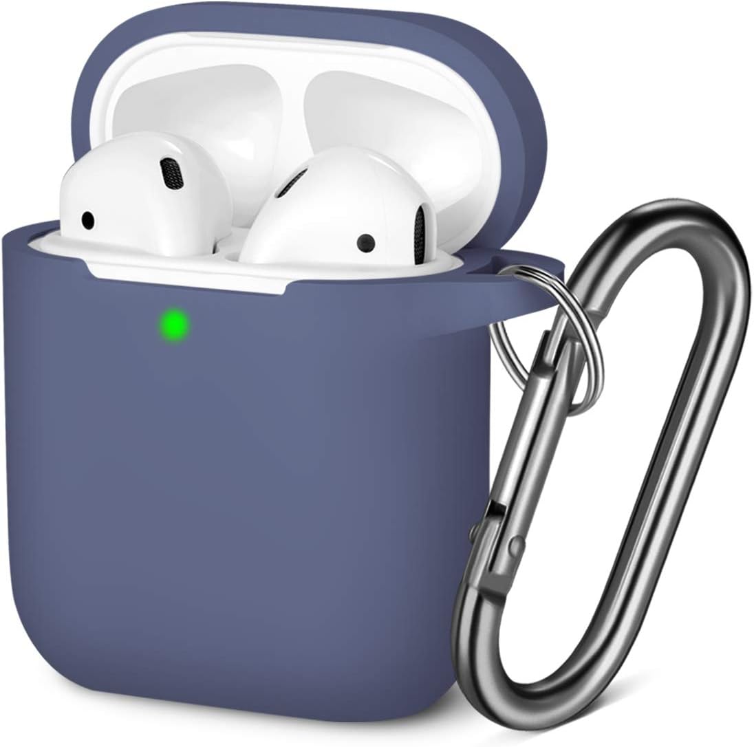 GEAK for AirPods Case, (Front LED Visible), Shockproof Protective Silicone Case Cover with Keychain Compatible for Apple AirPods 2 & 1, Blue Gray