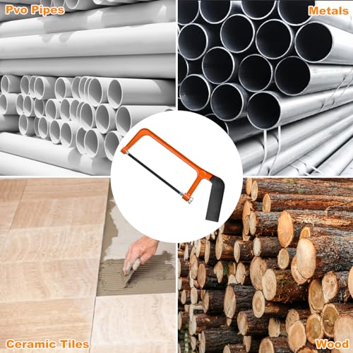 Professional Hacksaw, Small Handheld Hack Saw, Junior Hacksaw, Mini Bow Saw with 10 Replacement Carbon Steel Hacksaw Blades Adjustable Angle Cutting Saw for Wood,Soft Metals,PVC Pipes,Plastics - Image 8