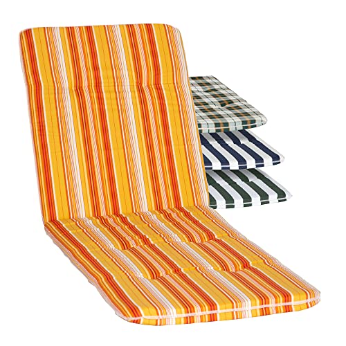 Beo Sonnenliege Auflage Waschbar Bali | Made in EU nach Öko-Tex Standard | Atmungsaktive Auflage Gartenliege mit Gummi-Halteband | UV-beständige Liegestuhl Auflage mit Streifen in Gelb-Orange