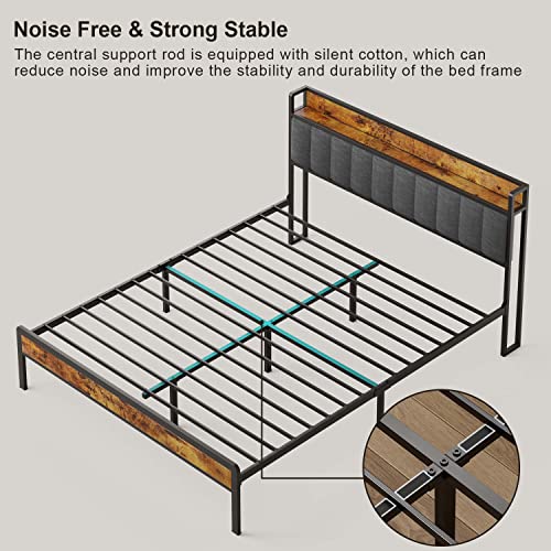 Gizoon Queen Bed Frame With Storage Headboard, Metal Platform Bed Frame Strong Steel Slats Support Mattress Foundation, Large Under Storage, No Noise (Dark Grey) #TOP5