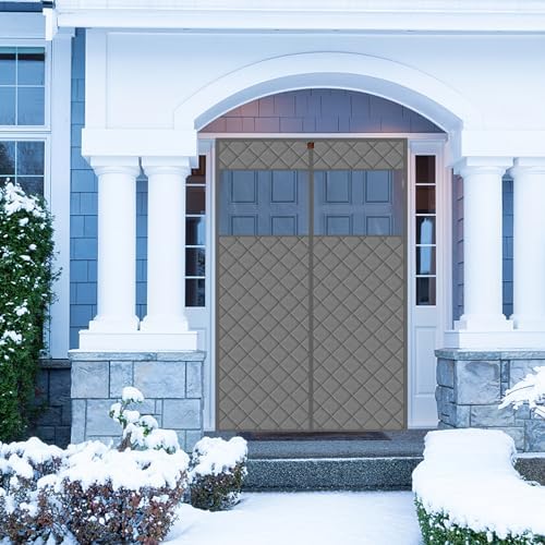 WochiTV Magnetic Thermal Door Curtain, 60 X 82 Inch Insulated Door Cover Thickened Waterproof Weatherproof Insulation Blanket with Visible Window for Winter Gray