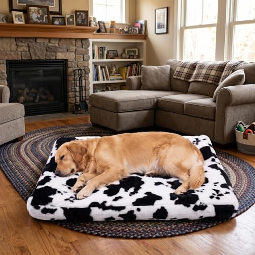 Image of Faux Fur Dog Bed Covers Ultra Soft Rose Velvet, Removable & Washable, Cozy & Durable, Large Pet Bed Cover Only (No Filling) Cow Print Black-White, 36 inch L x 24 inch W x 4 inch Th