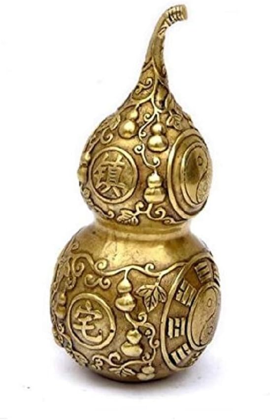 FengShuiYan 13cm Chinese Feng shui Brass Good Luck Happiness Wu Lou/ Hu Lu Gourd/Cucurbit Statue Figurine Home Decor Housewarming Congratulatory Gift