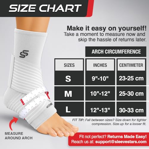 Sleeve Stars Ankle Brace for Women & Men, Ankle Wrap for Sprained Ankle, Compression Sleeve for Plantar Fasciitis Relief, Easy Customizable Support: w/Removable Strap (Single/M:10"-12"/White)
