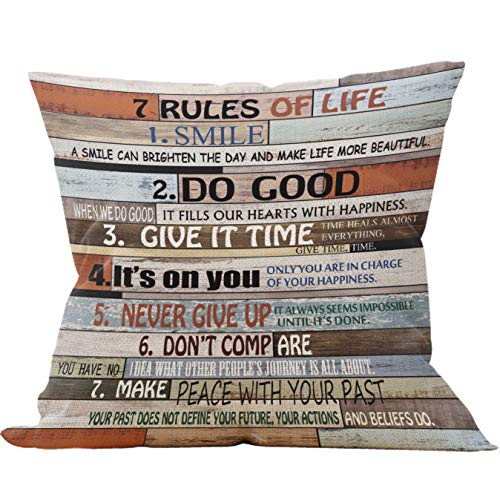 Mancheng-zi Rules of Life Throw Pillow Case, Front Porch Bench Decorations, 7 Rules of Life Pillow Case Cushion Cover for Sofa Couch Dorm Room Home Decor Gifts, 18 x 18 Inch