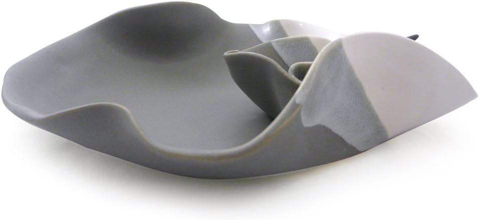 Contemporary Twist Chip and Dip Tray Dish in Grey White, Handmade Pottery
