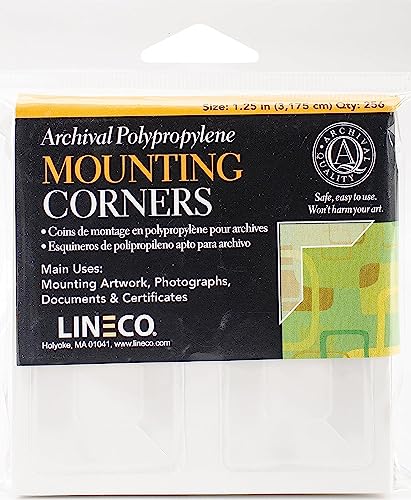 Lineco Archival Polypropylene Mounting Corners, Self Adhesive Clear Photo Corners, Pressure Sensitive, Non-Yellowing, Acid-Free, 1.25 Inches, Mounting Artwork, Photographs, Documents, Pack Of 256. #TOP26