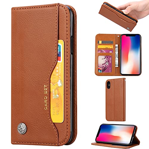 Boîtier de portefeuille en cuir pour iPhone X marron avec fente carte