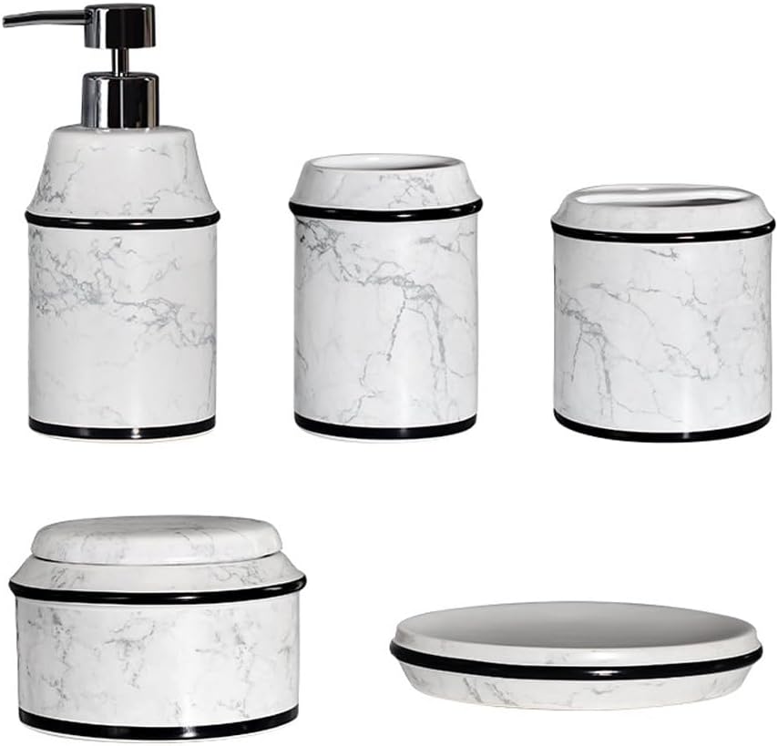 Ceramic Bathroom Kit Bathroom Organizer Mouthwash Cup Toothbrush Holder Marbled Toiletry Set