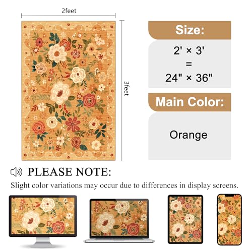 Petit tapis bohème orange 61x91 cm antidérapant et lavable