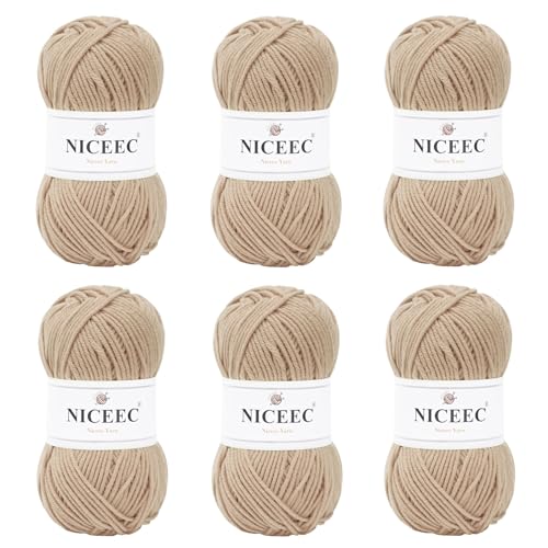 Image of NICEEC 300g Soft Assorted Colors Yarn - Sport Weight,100% Acrylic, 4 Ply, Bonbons Yarn for Crochet & Knit, DIY Project Starter Kit for Kids or Adults(Total 870yds) - Beige