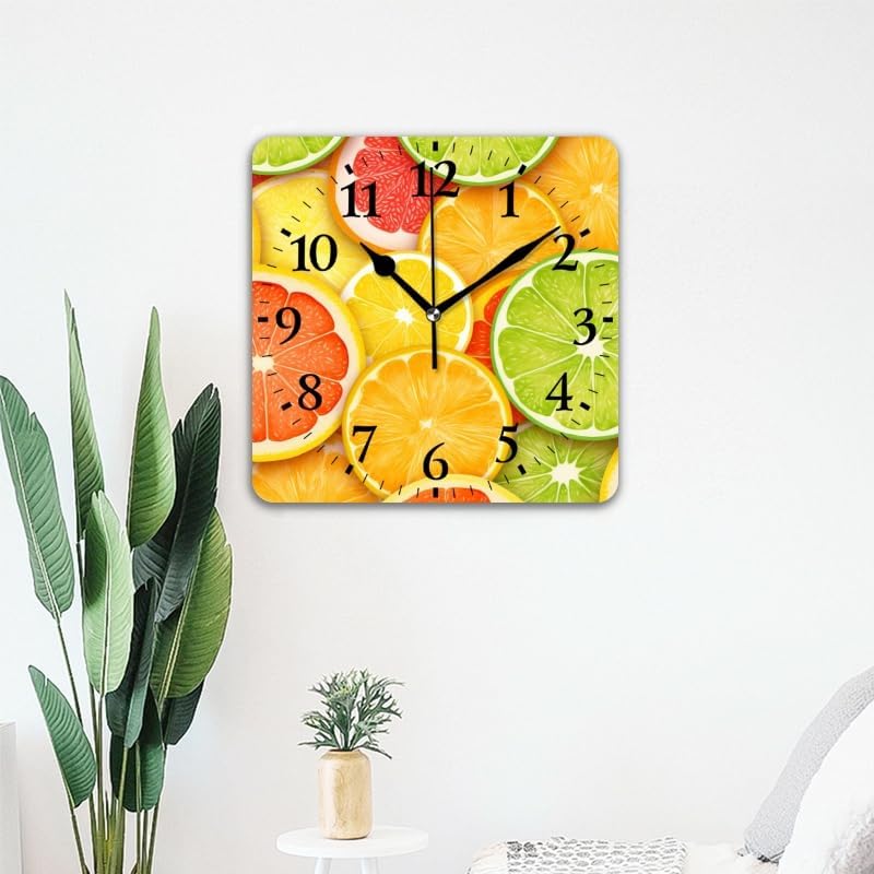Quartz Wall Clocks Non-Ticking Silent Battery Operated Modern Wall Clocks Decorative for Home,Bedroom-Citrus Fruits Including Oranges and Lemon Slices(16inch)