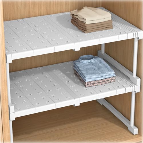 2pack Expandable Cabinet Closet Organizers Storage Shelf Stackable Closet Shelf Organizer Clothes Storage Organizer for Wardrobe Countertop Organization Storage For Kitchen Bathroom (L(67-88CM))