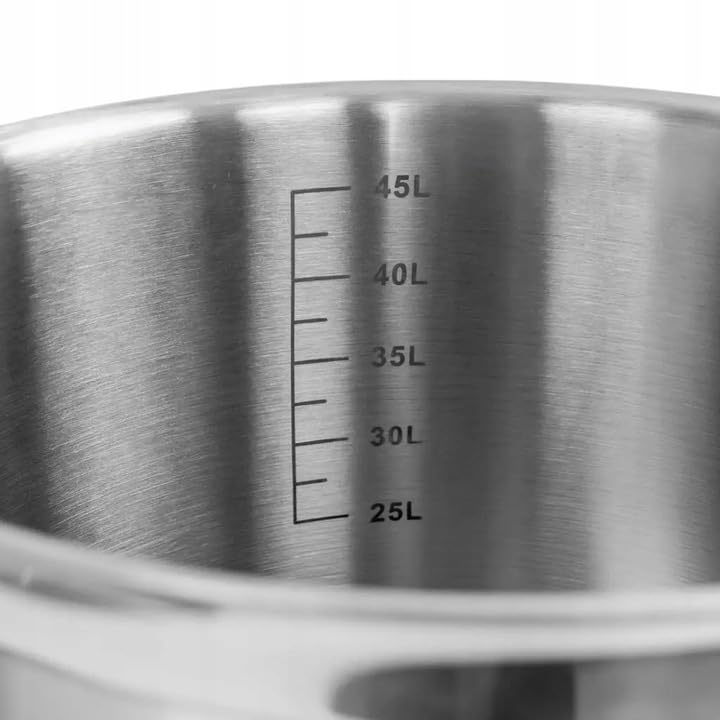Mega-M Olla GRANDE inducción de acero inoxidable AISI 443 con tapa PRO cocina cerámica, eléctrica, gas, inducción, asas sin calor, tapa incluida (50 L)