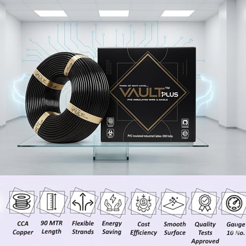 Image of VAULTPlus Black 4MM 90 MTR CCA Copper Electrical Wire | High Conductivity | Heavy-Duty Insulated Cable for Home & Industrial Use