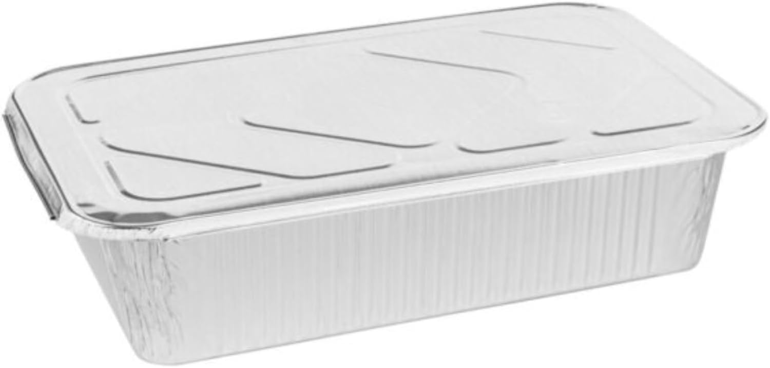 9×13 Deep Half Size Regular Weight Aluminum Pan With Aluminum Lids | Heavy Duty Foil Trays for Baking Roasting Meal Prep | Food Containers for Parties Storage Cooking | 100 Count
