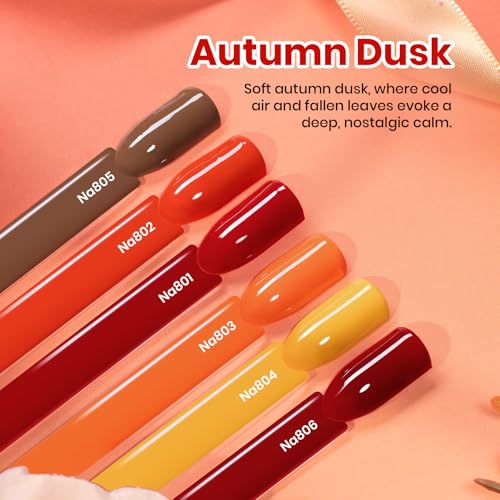 Image of Beetles Fall Gel Polish Set, 6 Colors 15ML Full Size Hema-Free Gel Polish | Burgundy Brown Dark Red Yellow Light Orange Kit Soak Off UV LED Hema Free DIY Home Salon Gifts for Women