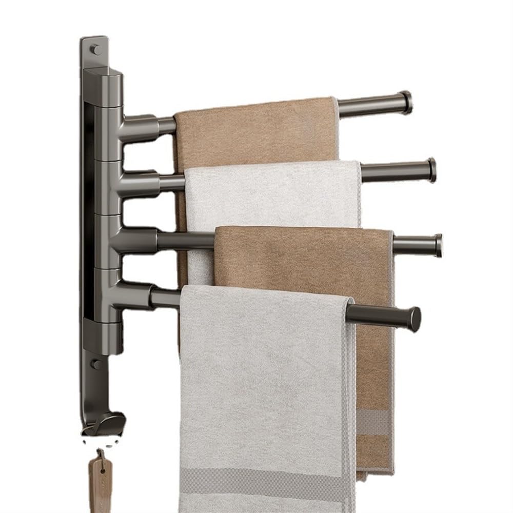 Porte-serviettes mural à 4 bras pivotants pour rangement de salle de bain