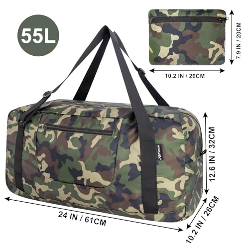 Image of HOLYLUCK Foldable Travel Duffel Bag For Women & Men Luggage Great for Gym -55L, Green Camo