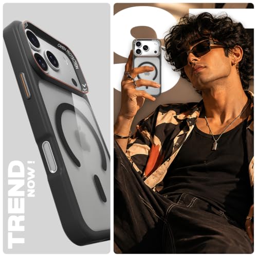 Image of Pikkme Back Cover for iPhone 17 Pro Max | Shockproof | Mag-Safe Compatible | Hard Transparent Back | Premium Raised Camera Protection | Bumper Case (Black Mag-Safe)