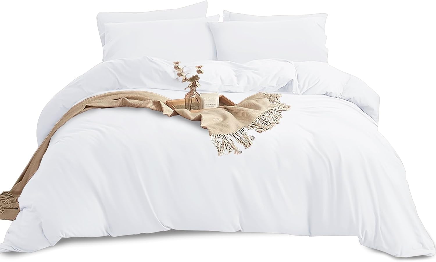 Yorkshire Bedding Duvet Cover Sets Soft Breathable Brushed Microfibre Plain Double Duvet Cover with Pillow cases Button Closure Quilt Cover Bed Set White