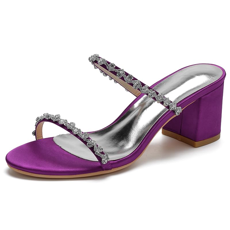 Sandales de mariage violettes pour femme avec strass et talons épais en taille 40.5