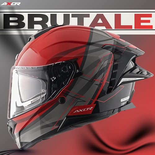 Image of Brutale Surges Dual Spoiler Helmet - Aerodynamic Full Face Design | Triple Certified (ISI, DOT, ECE) | Premium Safety & Comfort- Red Grey, Size:S