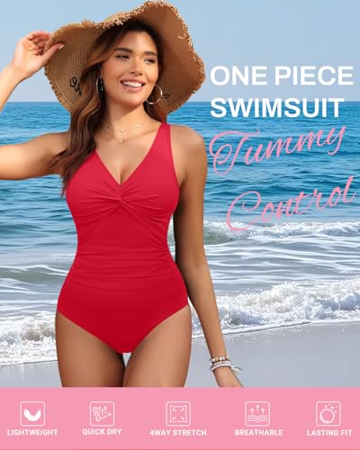 Image of Holipick Women Tummy Control One Piece Swimsuit - Push Up Bathing Suit Full Coverage Slimming Swimwear
