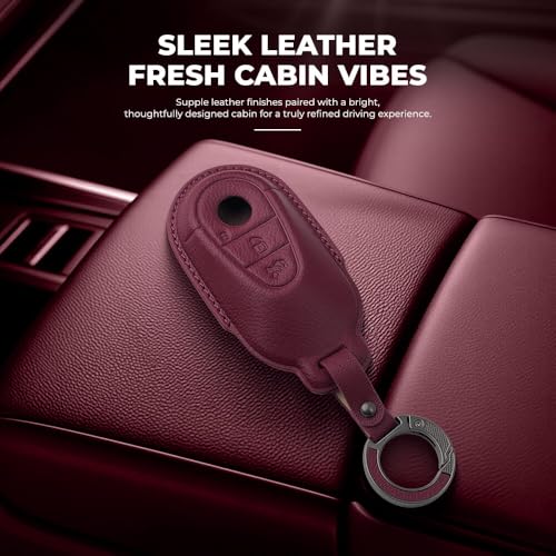 Image of Keyzone Premium Leather Key Cover & AC Vent Car Perfume Combo (4 Fragrances) | Compatible for Mercedes-Benz S, G, E-Class 2022+ 3-Button Smart Key | Perfect for Gifting (Wine Red)