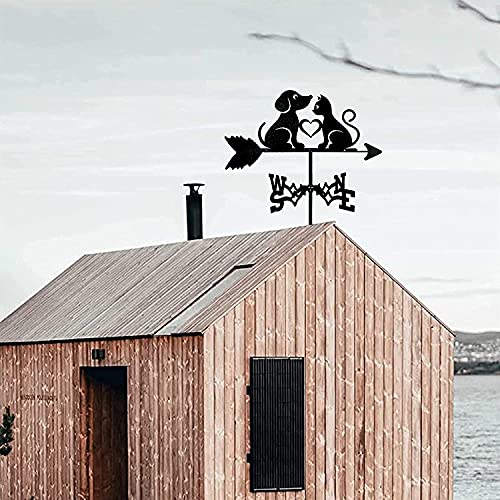 Exmalaia Weathervane,Cat And Dog Weathervane Baseball Player Weathercock With Wind Direction Indicator Outdoor Metal Bracket Weather Vane Garden Patio Courtyard Decoration (Color : Cat And Dog) #TOP2
