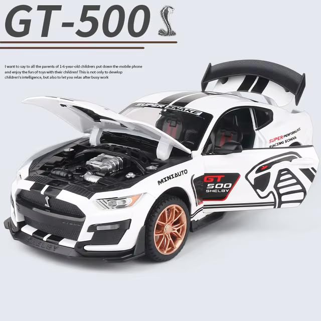 Image of Alokik Enterprise 1:32 Mustang Shelby Gt500 Diecast Metal Pull Back Car with 4 Openable Doors with Sound and Light Toy Decoration car Best Gift Toys for Kids 【Colors as Per Stock】
