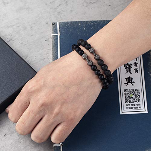 Softones Black Charm Dumbbell Bracelets for Men Women Natural Stone Dumbbell Beads Bracelets Set Gifts2