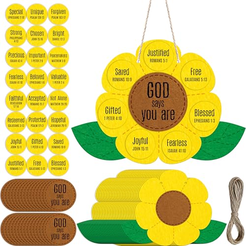 Hebayy 30 Set Sunflower Craft Kit God Says You are DIY Craft Supplies for Sunday School Glue-Free & Easy to Assemble Religious Christian Bible Supplies for School Activities