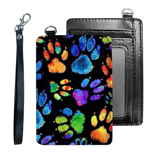 Credit Holder Slim Wallet, PU Leather RFID Blocking, Women & Men Front Pocket Small Card Holder, Credit Card Wallet with Wristlet, Convenient Travel Business, Colorful Paw