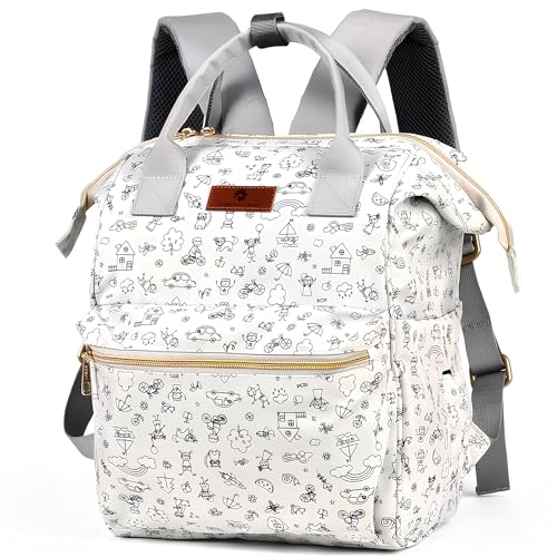 Image of StarAndDaisy Baby Diaper Bag for Mother Travel /Diaper Bags for Mother for Travel with Laptop Pocket, Multi Compartments, Insulated Bottle Pockets, Waterproof, Ultra soft fabric -Printed Grey