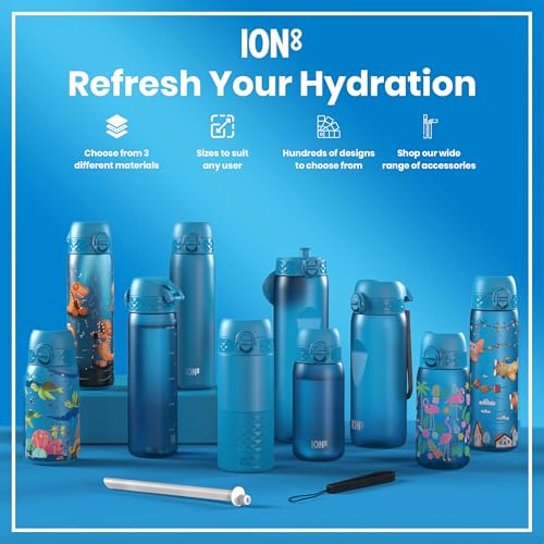 ION8 Vacuum Insulated Stainless Steel Water Bottle, 320 ml/11 oz, Leak-Resistant, Easy to Operate, Secure Lock, Dishwasher Safe, Carry Handle, Metal Water Bottle, ThermoShield Stainless Steel, Blue - Image 7