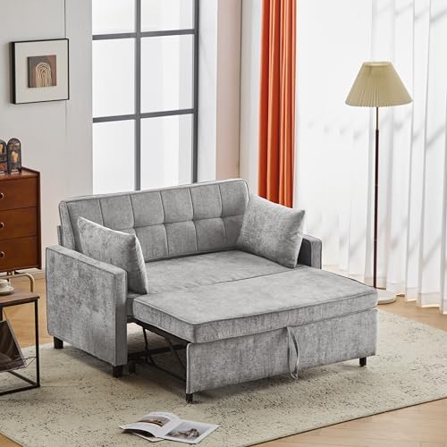 Rvjiahe Divano a due posti, divano letto matrimoniale, schienale regolabile, tessuto di ciniglia, schiuma ad alta densità, divano da salotto (Grigio antico)