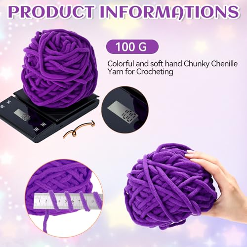 Image of Timgle 12 Skeins Chunky Chenille Yarn for Crocheting, 552 Yards Bulky Purple Thick Fluffy Yarns Soft Velvet Plush Yarn for Hand Knitting Blanket Crafts Project