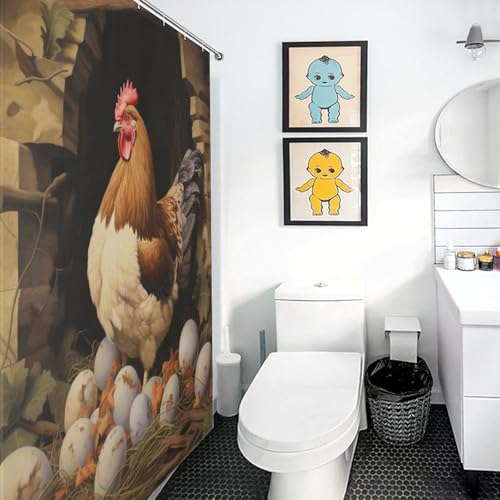 Rideau de douche les poules en polyester imperméable lavable 122x183cm
