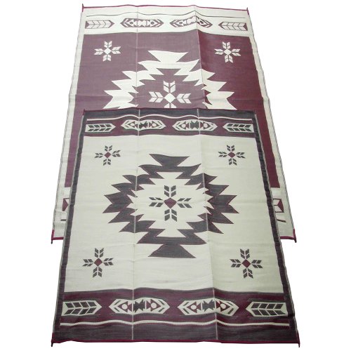Fireside Patio Mats Navajo Breeze Burgundy And Beige 6 ft. x 9 ft. Polypropylene Indoor/Outdoor Reversible Patio/RV Mat