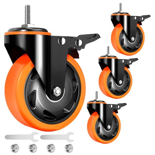 4 inch stem caster wheels 2000lbs threaded stem casters set of 4 heavy duty3834-16 x 1stem diameter 3834 length 134 safety dual locking caster industrial castor wheels for cartfurniture