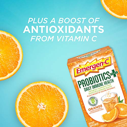 Emergen-C Probiotics+ Vitamin C 250Mg (30 Count, Orange Flavor, 1 Month Supply) Daily Immune Health Dietary Supplement Drink Mix, 0.19 Ounce Powder Packets #TOP4