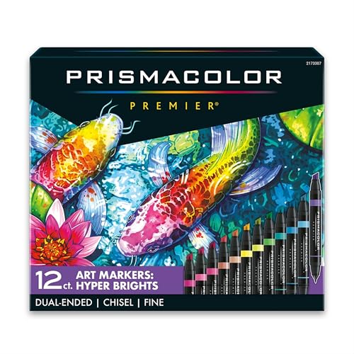 Prismacolor Premier Dual-Ended Art Markers Chisel and Fine Tips Hyper Bright Colors 12 Count - Art Supplies Alcohol-Based Ink Creative Artist Adult Coloring