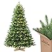 Produktbild SALCAR Künstlicher Weihnachtsbaum 210 cm mit Warm LED-Beleuchtung und Holzständer, PE-Spritzguss und Unsichtbares PVC Tannenbaum (Ø ca. 140 cm) mit Schnellaufbau-Klappsystem