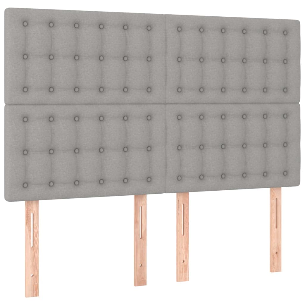 Tkanina z regulowanym zagłówkiem Łóżko kontynentalne 140x200 cm Szary | Łóżko kontynentalne z materacem sprężynowym jasnoszare 140x200 cm tkanina