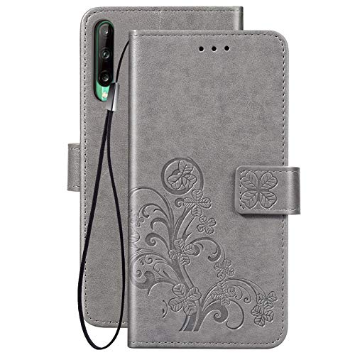 FANFO® Funda para Huawei P Smart S/Y8p, [Patrones de Relieve 3D] Cierre Magnético Snap Flip Proteccion Caso Carcasa Libro de Cuero con Ranuras para Tarjetas y Soporte, Gris