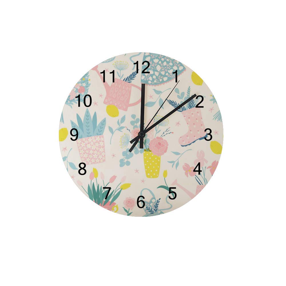 Pendule salon et cuisine CHEHONG horloge murale fleurie en bois