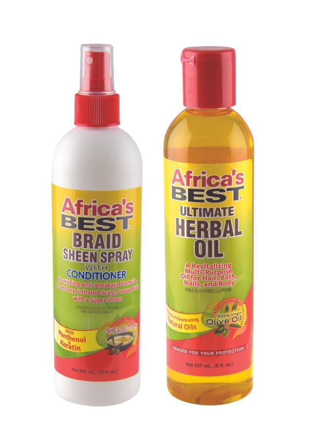 Africa's Best Braids Need Love Too Bundle – Includes Braid Sheen Spray with Conditioner (12 oz) | Herbal Oil (12 oz)