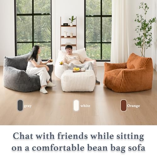 Gericco Oversized Bean Bag Chaise Lounge Chair Indoor for Adults with Armrests & Ottoman - Giant Comfy Green Beanbag Lazy Floor Sofa Cloud Accent Chair for Reading, Gaming, Cozy Plush Cloud Mini Couch - Image 5
